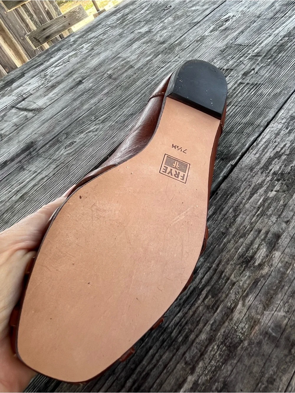 FRYE Brown Leather Women’s Slip-On Flat with Decorative Ring HARDWARE , sz 7.5 - Picture 4 of 8